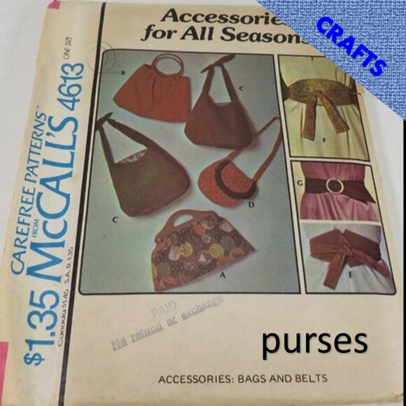 McCalls 6413 Sewing Pattern Purses/ Bags and Belts UNCUT - Picture 1 of 6